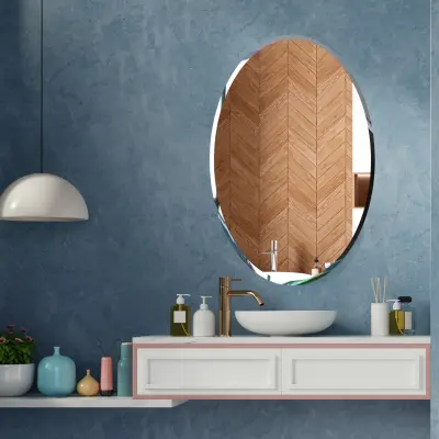 Scandinavian Frame less Beveled Oval Shaped Wall Mirror